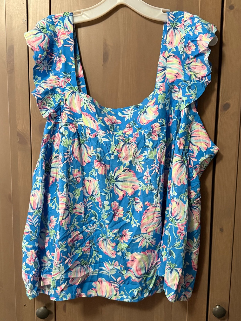 Emily Wonder Blue Floral Ruffle Sleeve Women’s Top, 1X